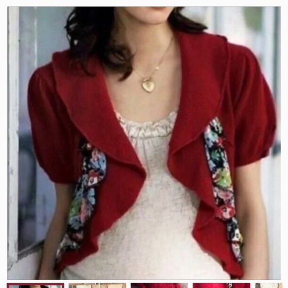 Anthropologie RARE Knitted & knotted red bolero floral wool - Picture 2 of 3